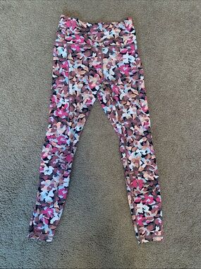 Athleta SP Fun Pink Brown White Floral Print Soft Leggings